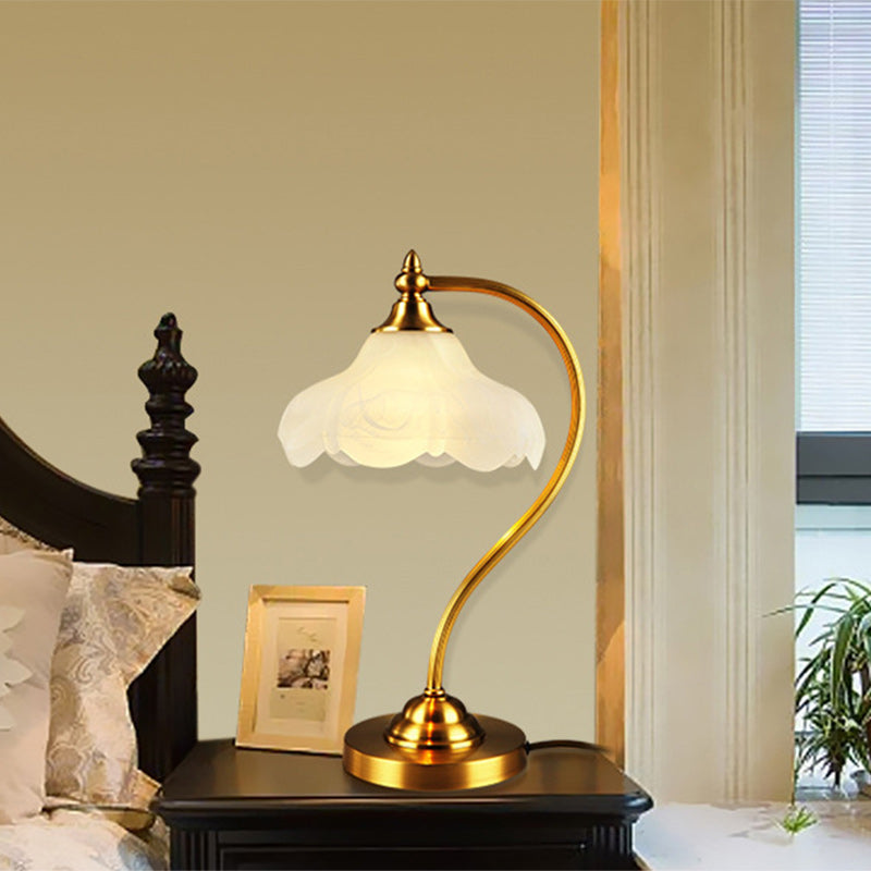 Brass Glass Floral Round Table Lamp