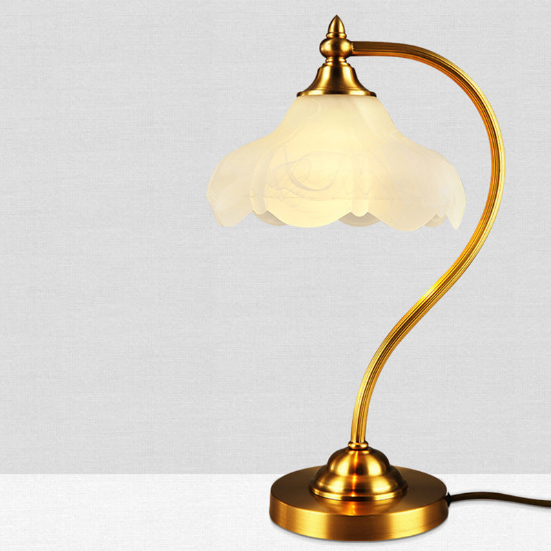 Brass Glass Floral Round Table Lamp