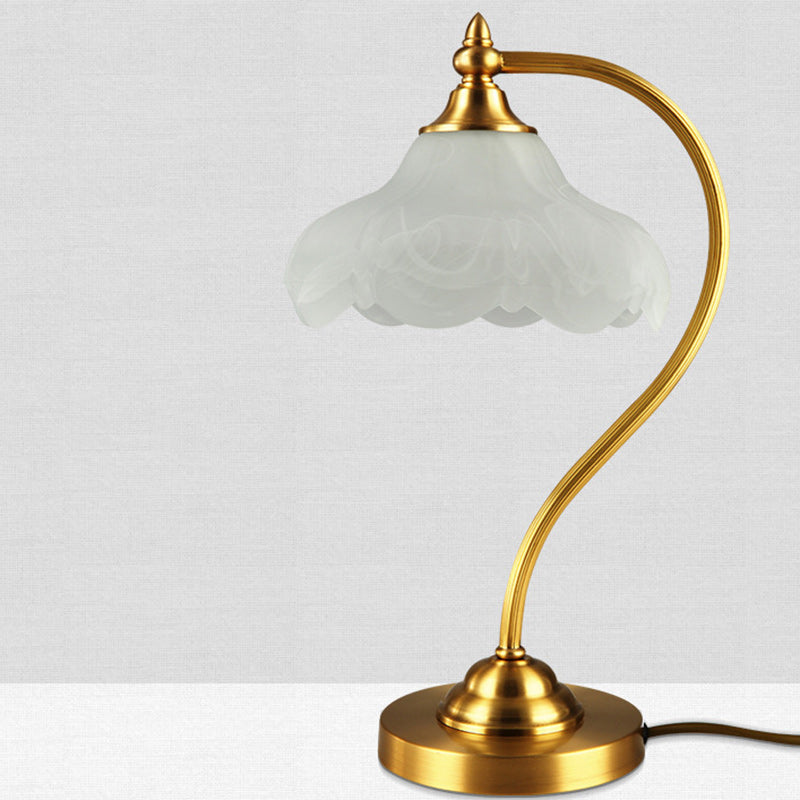 Brass Glass Floral Round Table Lamp
