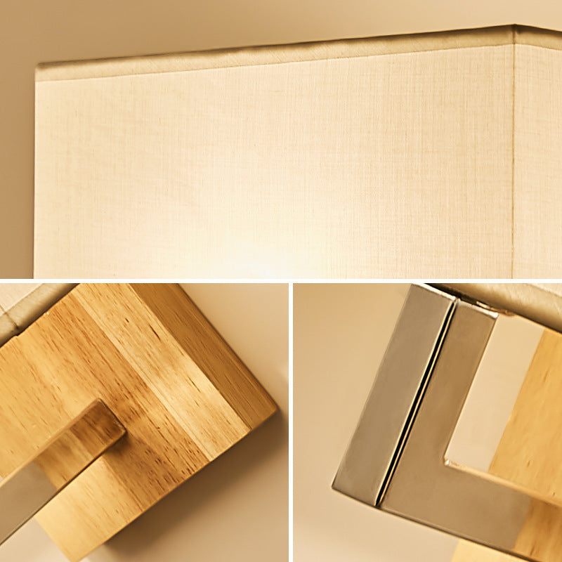 Iron Wood Fabric Rectangular Wall Lamp