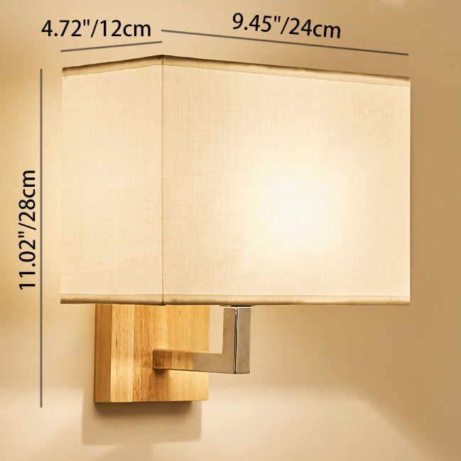 Iron Wood Fabric Rectangular Wall Lamp