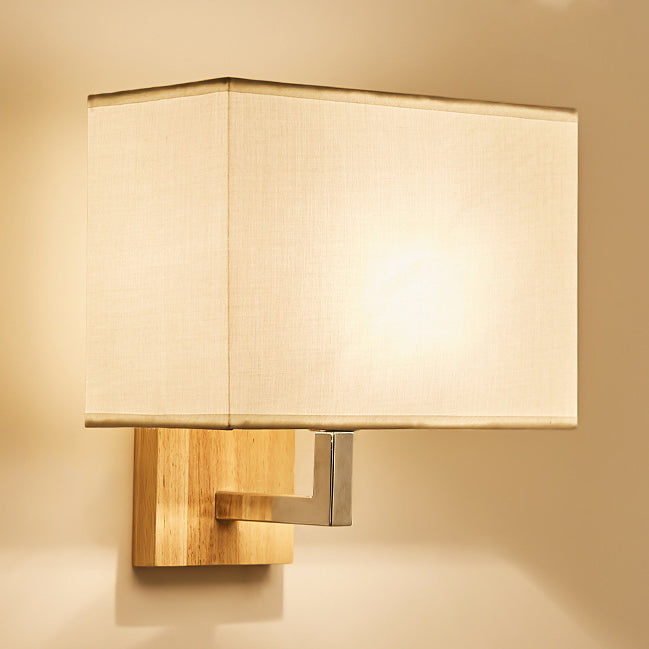 Iron Wood Fabric Rectangular Wall Lamp
