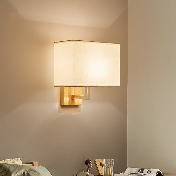 Iron Wood Fabric Rectangular Wall Lamp