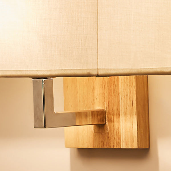Iron Wood Fabric Rectangular Wall Lamp