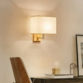 Iron Wood Fabric Rectangular Wall Lamp