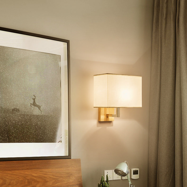 Iron Wood Fabric Rectangular Wall Lamp