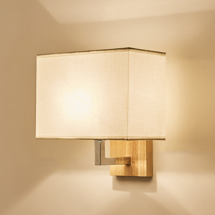 Iron Wood Fabric Rectangular Wall Lamp