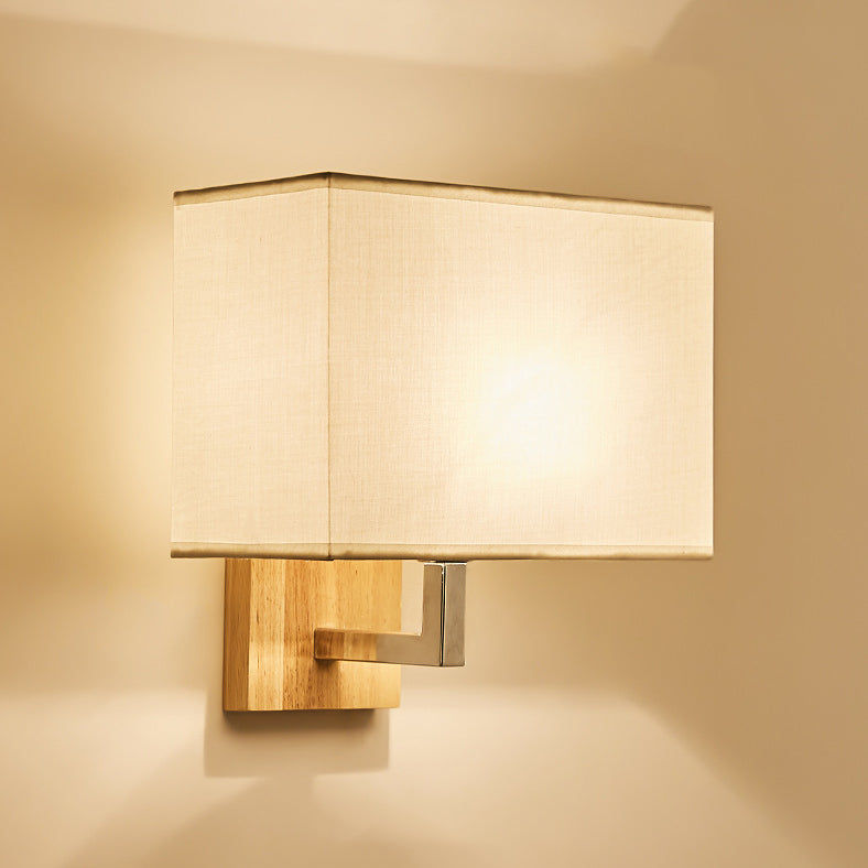 Iron Wood Fabric Rectangular Wall Lamp