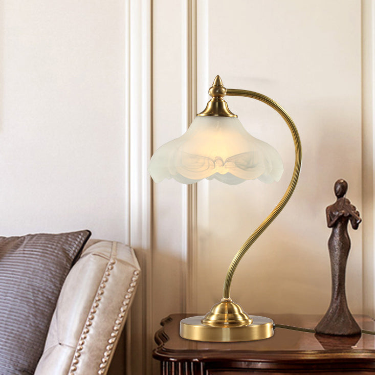 Brass Glass Floral-Shaped Living Table Lamp