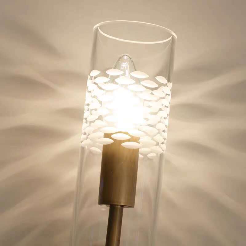 Brass Glass Cylindrical Candelabra Wall Lamp