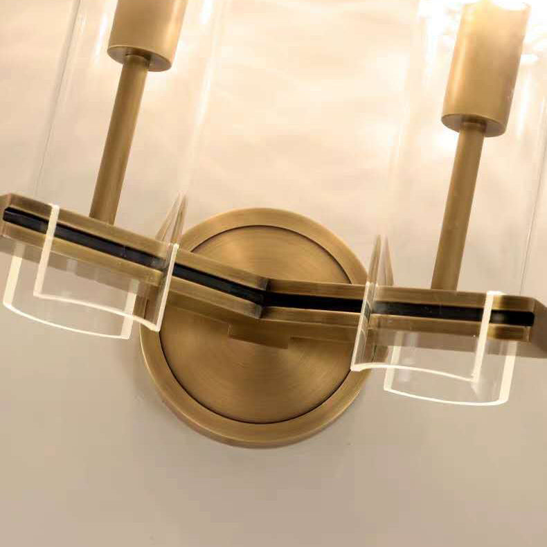 Brass Glass Cylindrical Candelabra Wall Lamp