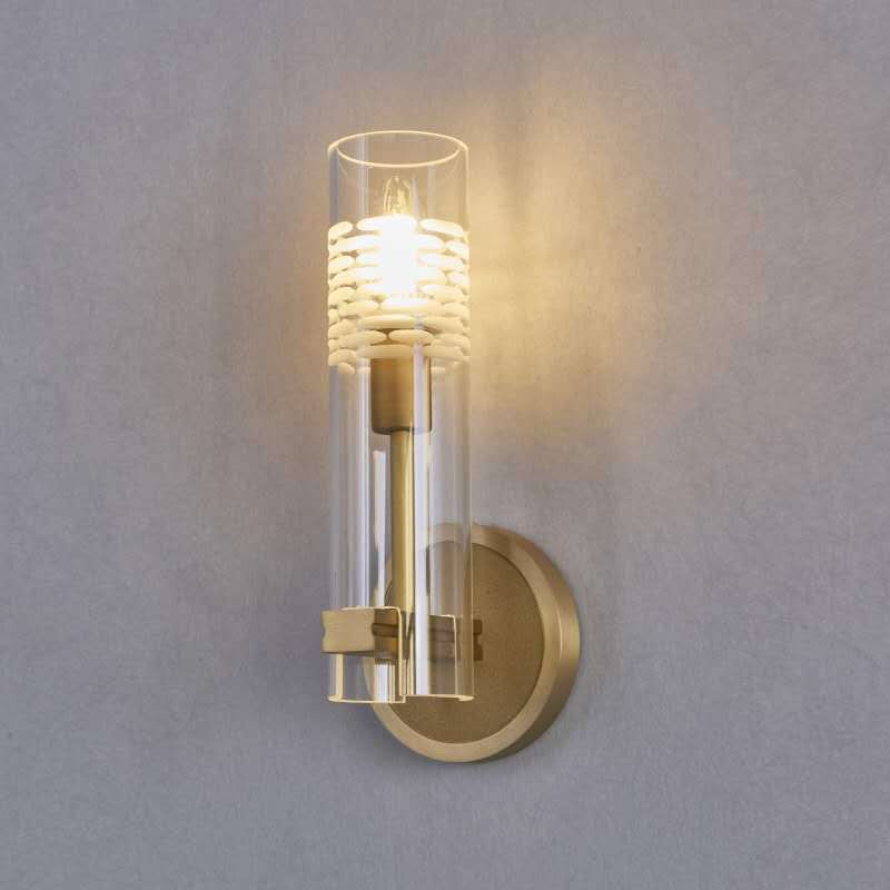 Brass Glass Cylindrical Candelabra Wall Lamp