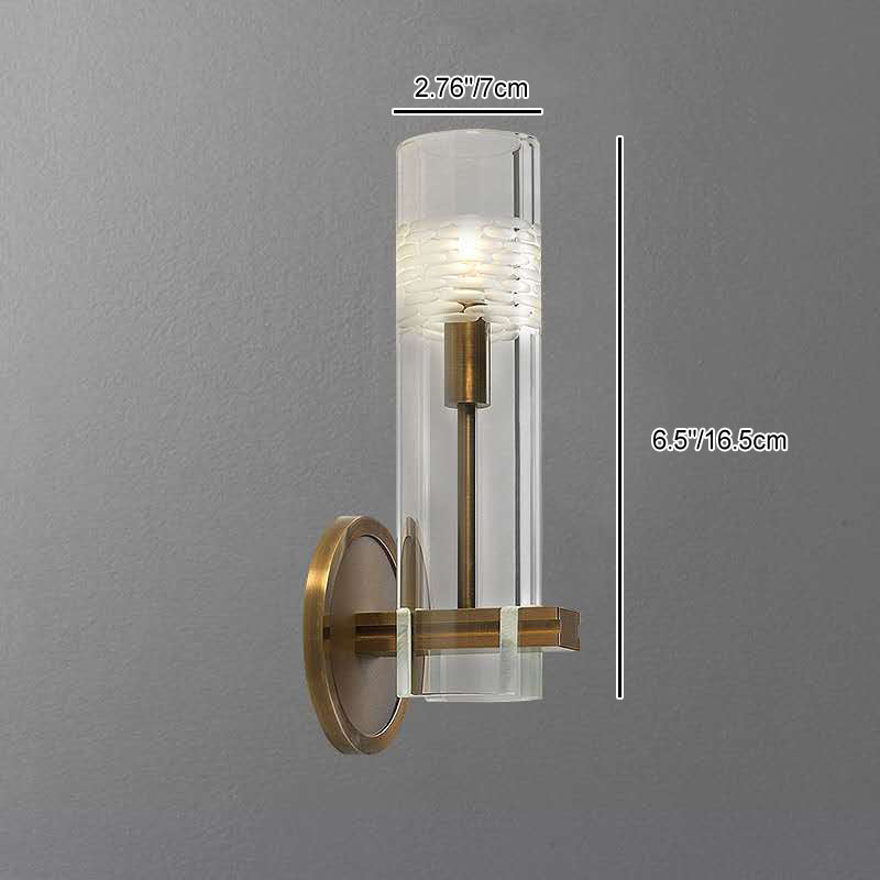 Brass Glass Cylindrical Candelabra Wall Lamp
