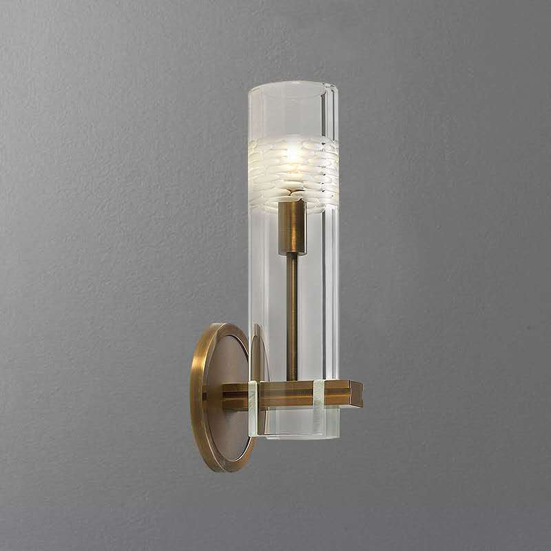 Brass Glass Cylindrical Candelabra Wall Lamp