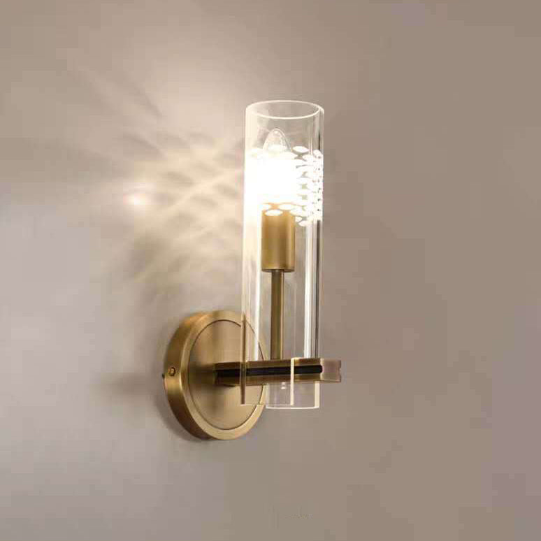 Brass Glass Cylindrical Candelabra Wall Lamp