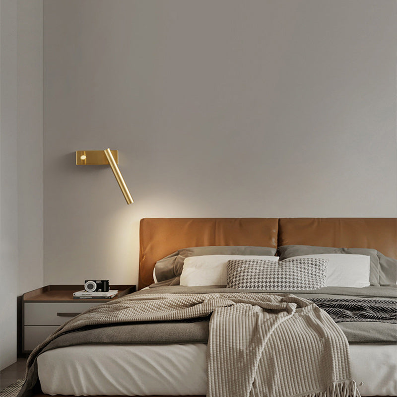 Brass Rectangle Cylinder Bedroom Wall Lamp