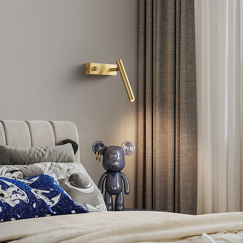 Brass Rectangle Cylinder Bedroom Wall Lamp
