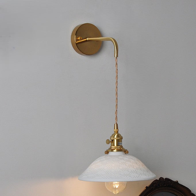 Brass Ceramic Cone Cord Wall Lamp