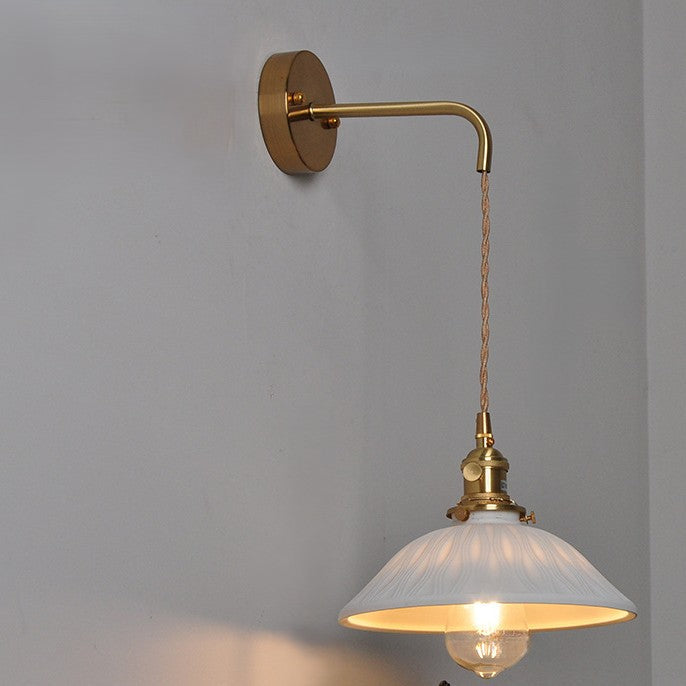 Brass Ceramic Cone Cord Wall Lamp