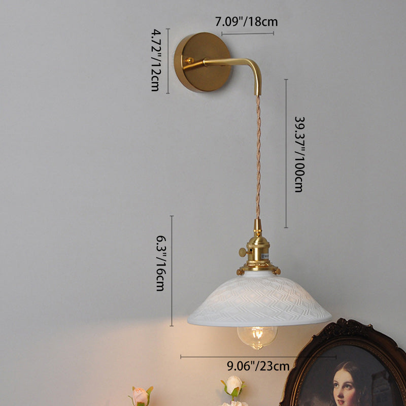 Brass Ceramic Cone Cord Wall Lamp