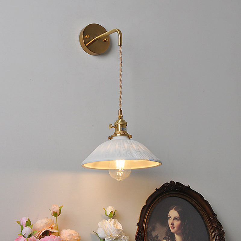 Brass Ceramic Cone Cord Wall Lamp