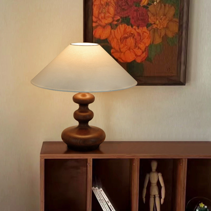 Ash Wood Fabric Gourd-Shaped Table Lamp
