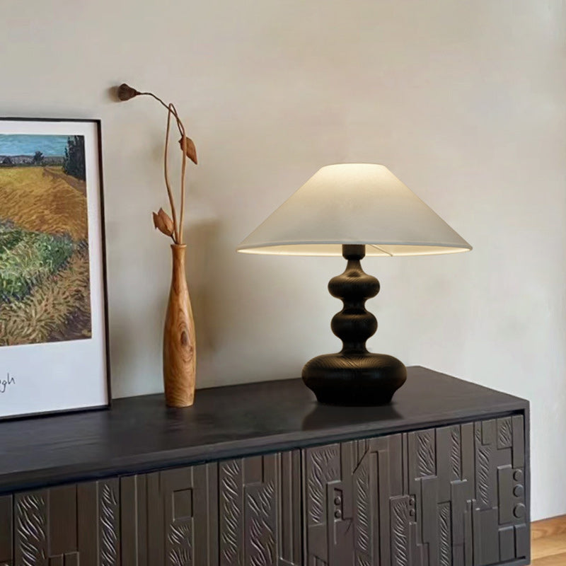 Ash Wood Fabric Gourd-Shaped Table Lamp