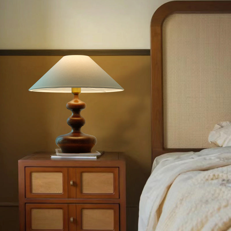 Ash Wood Fabric Gourd-Shaped Table Lamp