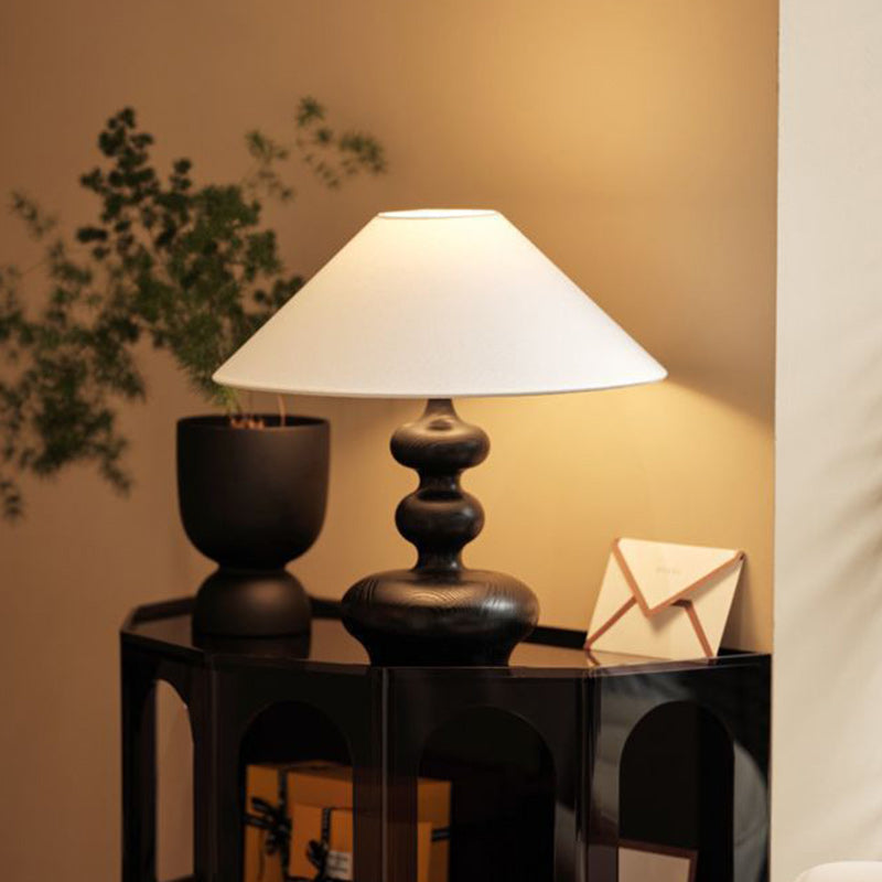Ash Wood Fabric Gourd-Shaped Table Lamp