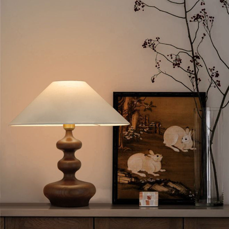 Ash Wood Fabric Gourd-Shaped Table Lamp