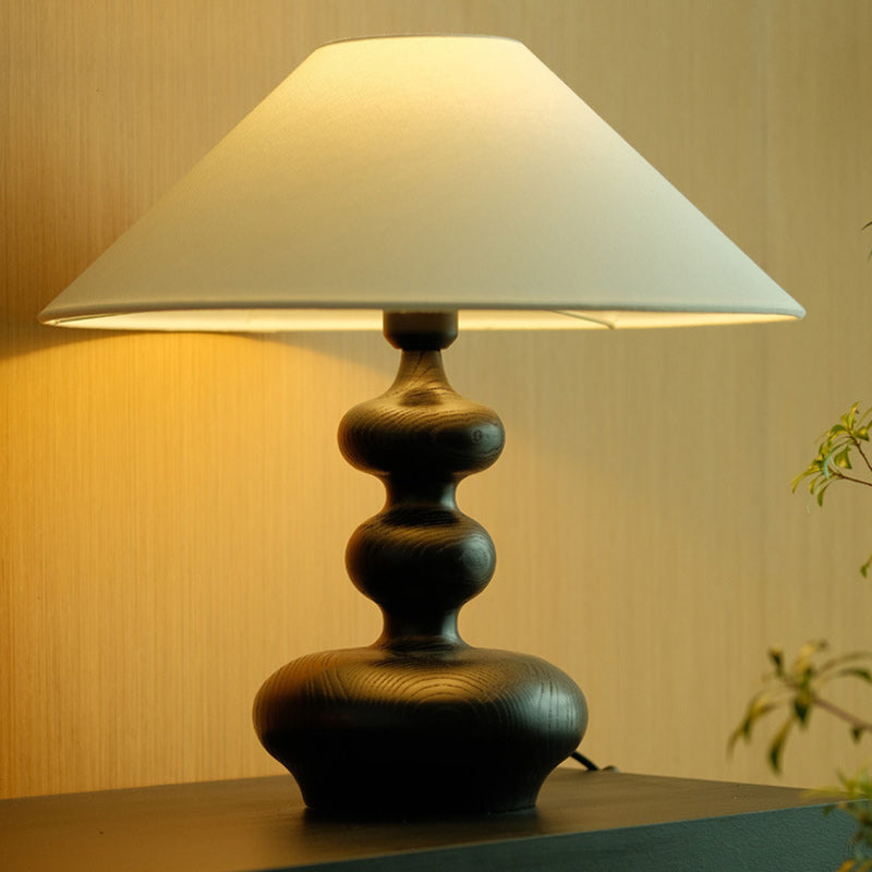 Ash Wood Fabric Gourd-Shaped Table Lamp