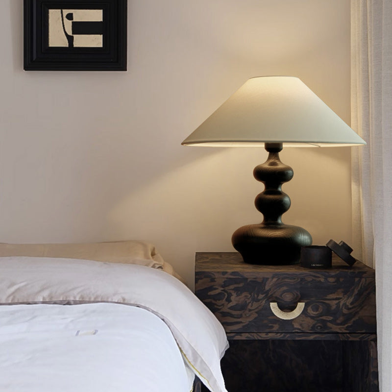 Ash Wood Fabric Gourd-Shaped Table Lamp