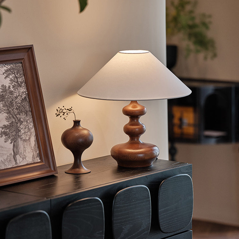 Ash Wood Fabric Gourd-Shaped Table Lamp
