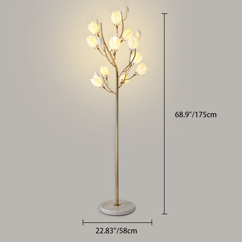 Iron Ceramic Magnolia-Shaped Bedroom 12-Light Floor Lamp