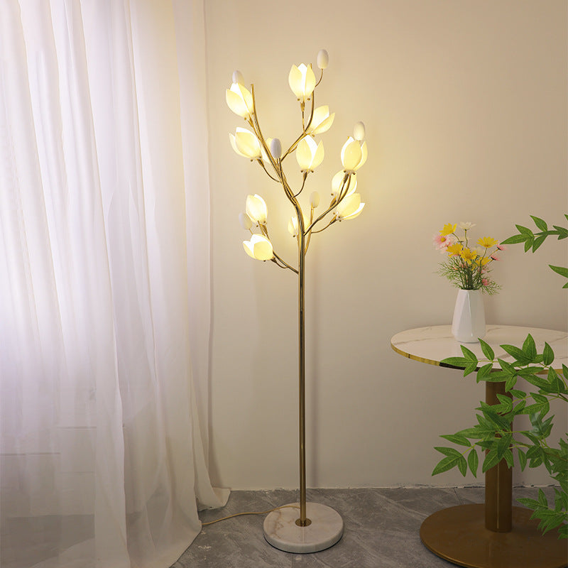 Iron Ceramic Magnolia-Shaped Bedroom 12-Light Floor Lamp