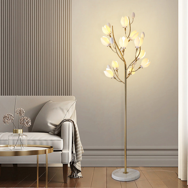 Iron Ceramic Magnolia-Shaped Bedroom 12-Light Floor Lamp