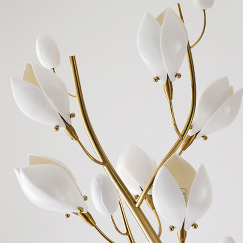 Iron Ceramic Magnolia-Shaped Bedroom 12-Light Floor Lamp