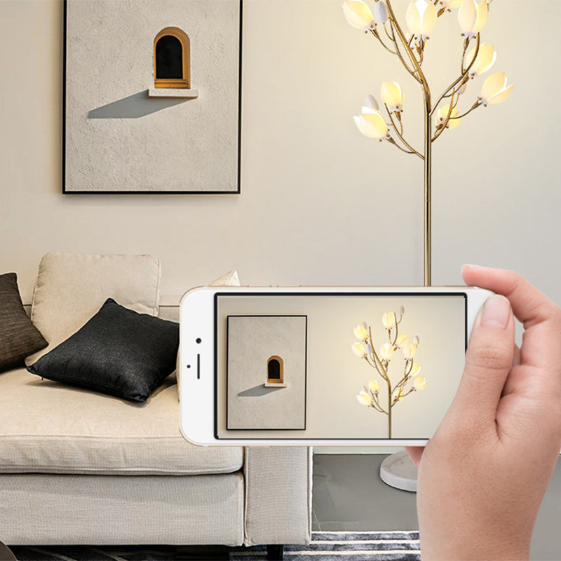 Iron Ceramic Magnolia-Shaped Bedroom 12-Light Floor Lamp