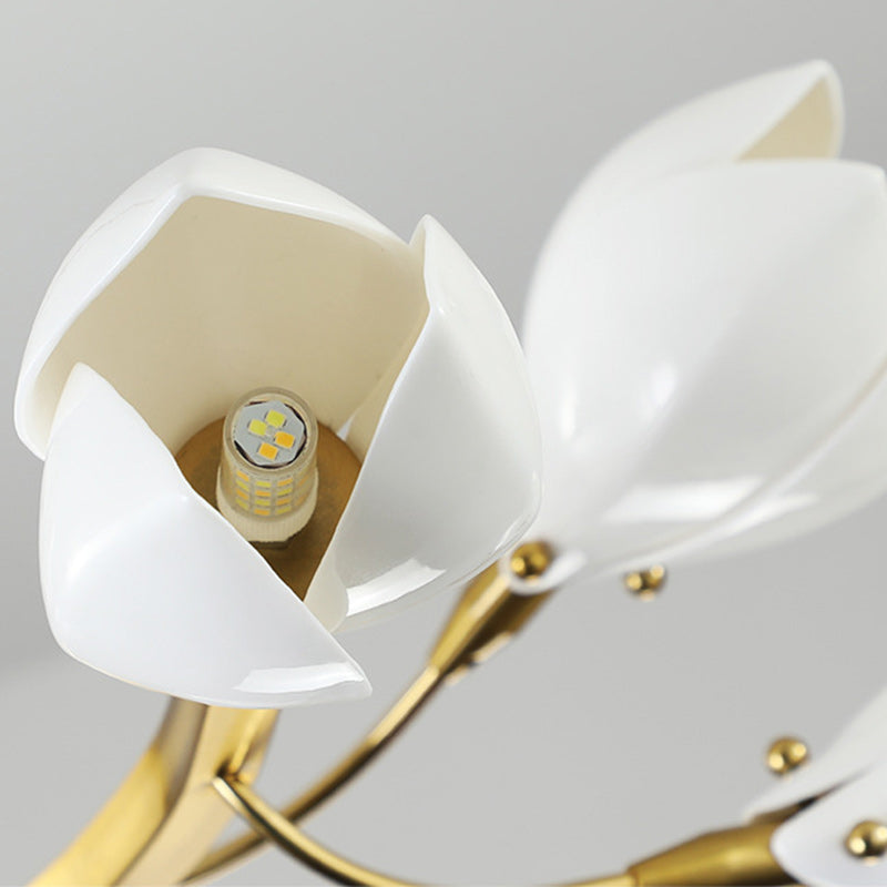 Iron Ceramic Magnolia-Shaped Bedroom 12-Light Floor Lamp