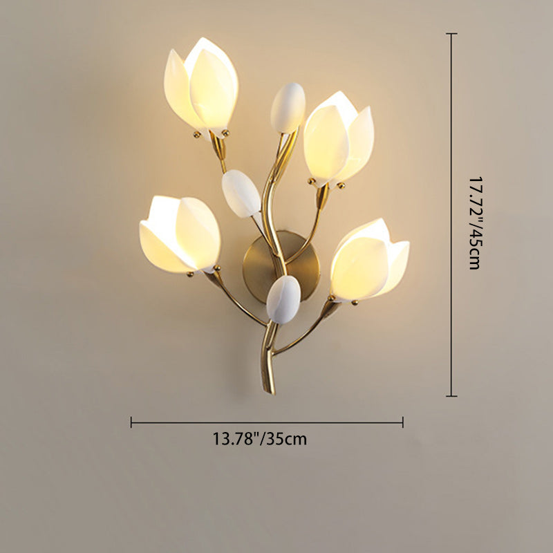 Iron Ceramic Magnolia-Shaped Bedroom 4-Light Wall Lamp