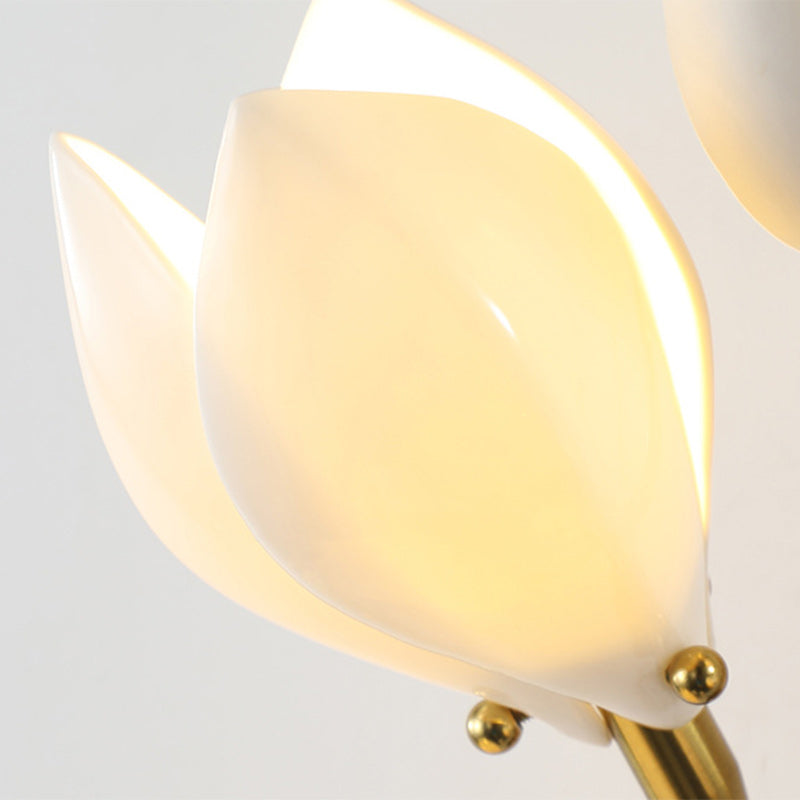 Iron Ceramic Magnolia-Shaped Bedroom 4-Light Wall Lamp