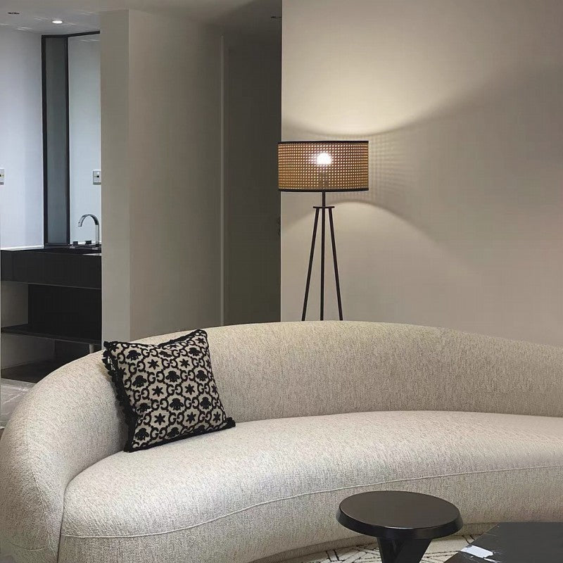 Rattan Iron Cylindrical Bedroom Floor Lamp