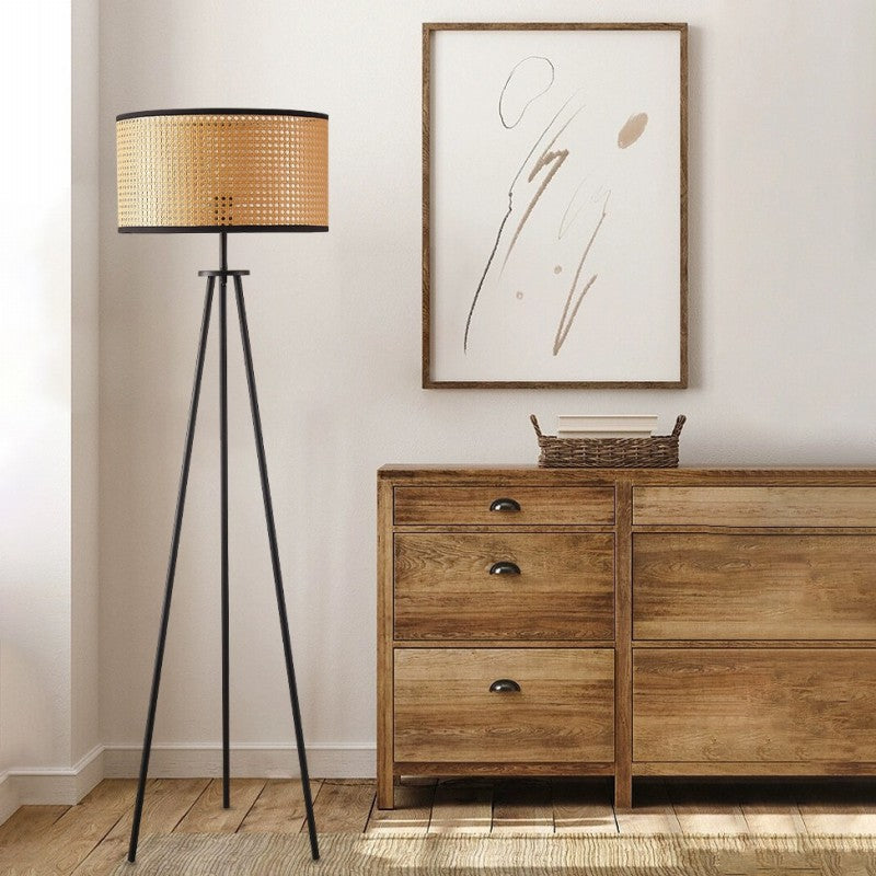 Rattan Iron Cylindrical Bedroom Floor Lamp