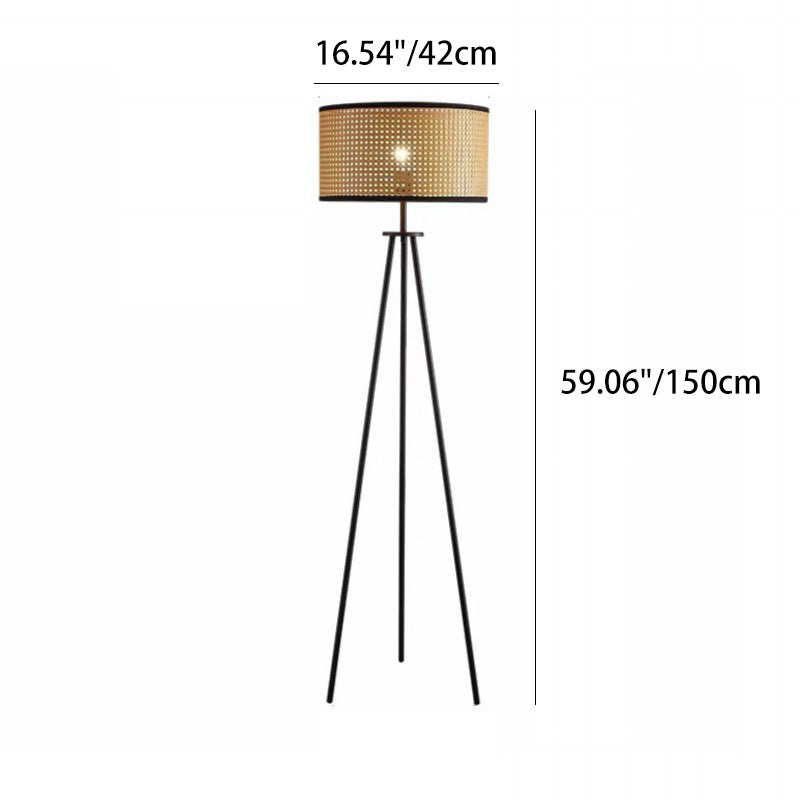 Rattan Iron Cylindrical Bedroom Floor Lamp