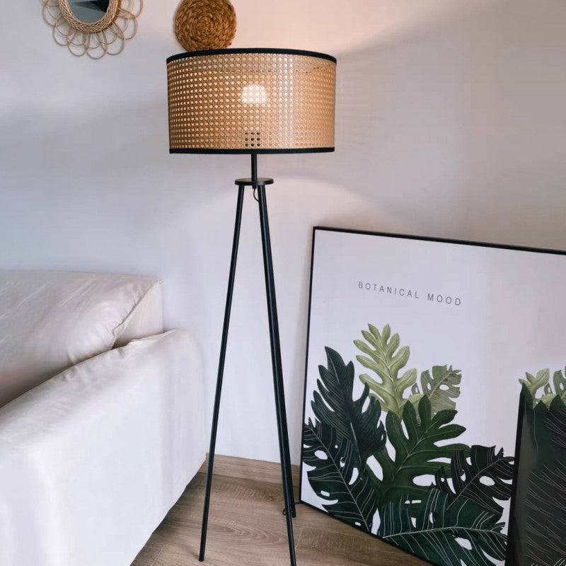 Rattan Iron Cylindrical Bedroom Floor Lamp