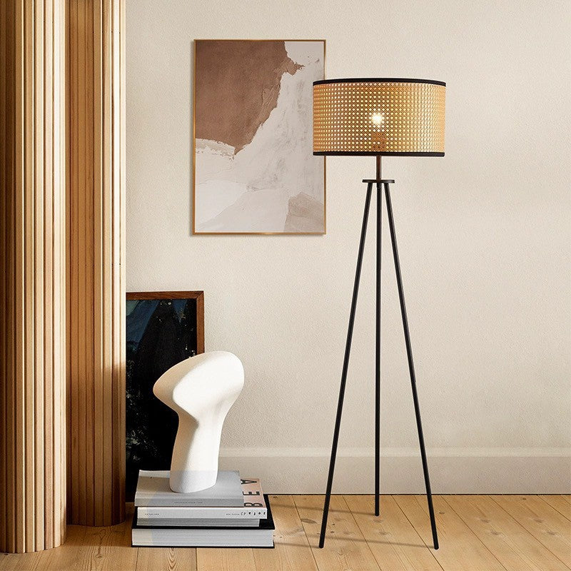 Rattan Iron Cylindrical Bedroom Floor Lamp