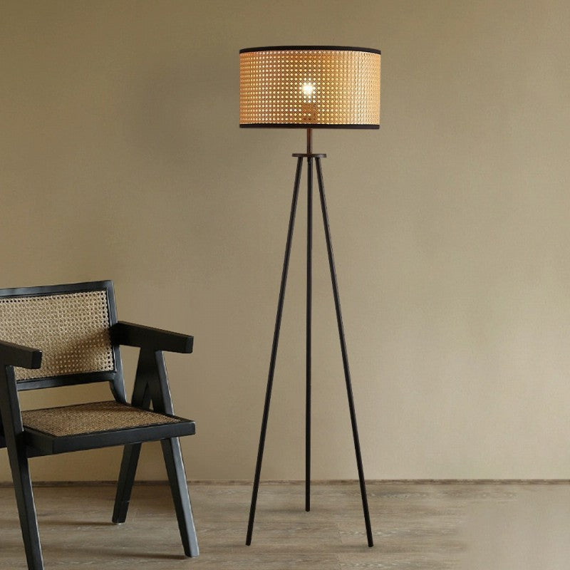 Rattan Iron Cylindrical Bedroom Floor Lamp