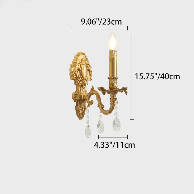 Brass Crystal Candle Branch Wall Lamp