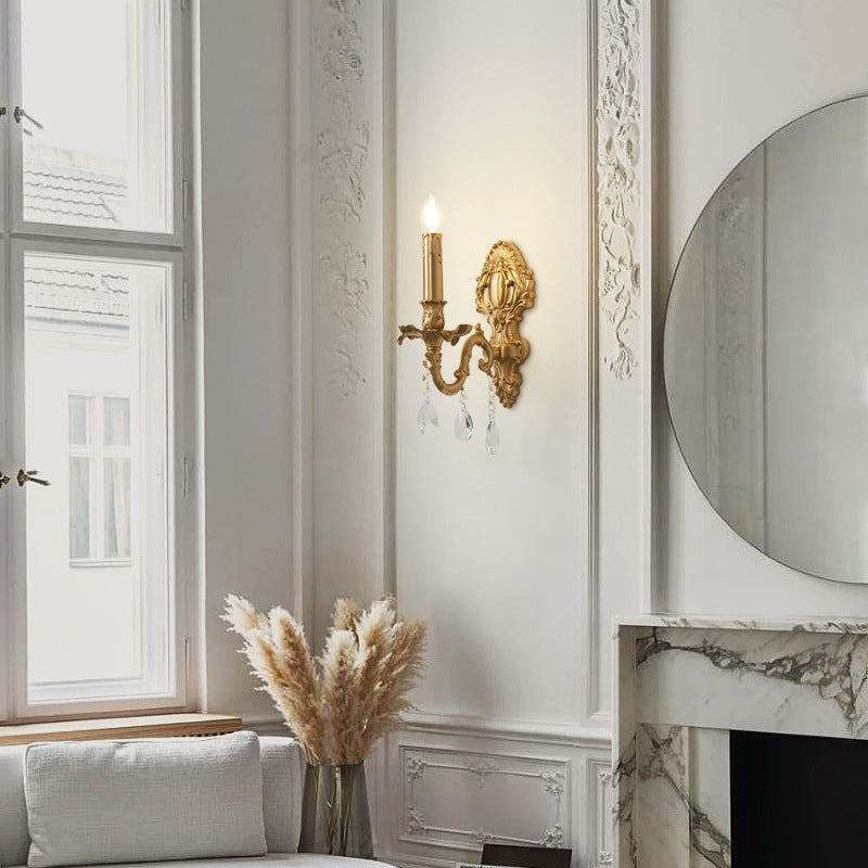 Brass Crystal Candle Branch Wall Lamp