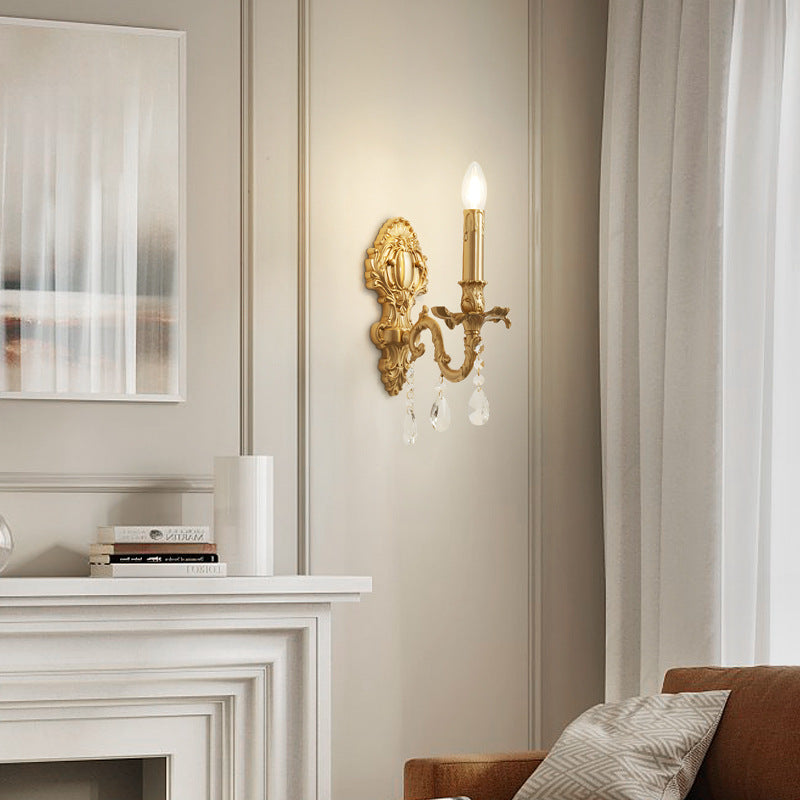 Brass Crystal Candle Branch Wall Lamp